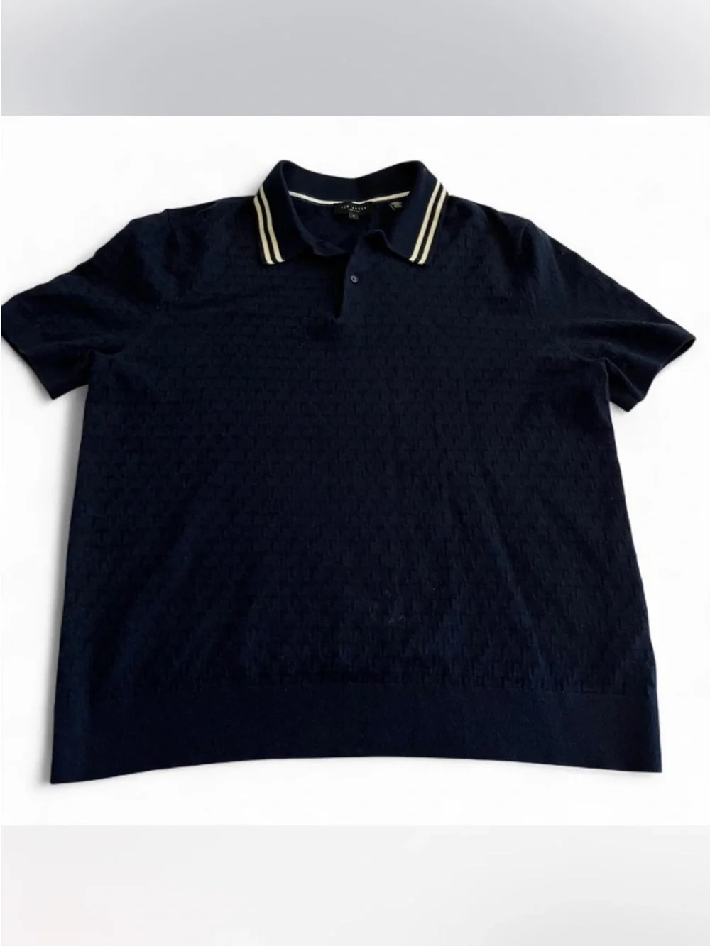 TED BAKER Short Sleeve Textured Knit Polo Shirt Men’s Size 4 Navy‎